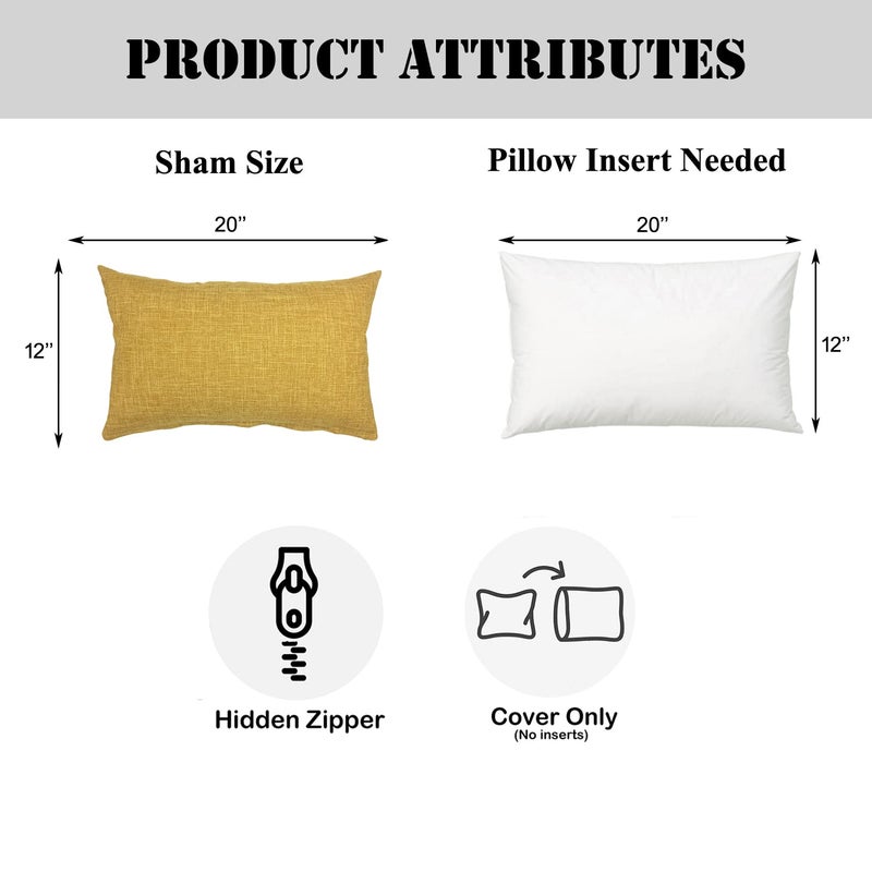 YOUR SMILE Solid Color Cotton Linen Decorative Throw Pillow Case Cushion Cover Pillowcase for Couch Sofa Bed,12 X 20 Inches (Dark Yellow) - Image 4